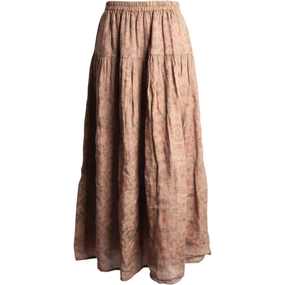 Tiered Floral Maxi Skirt Brown Boho Cottage Peasant Flowy Skirt Forest Fairy